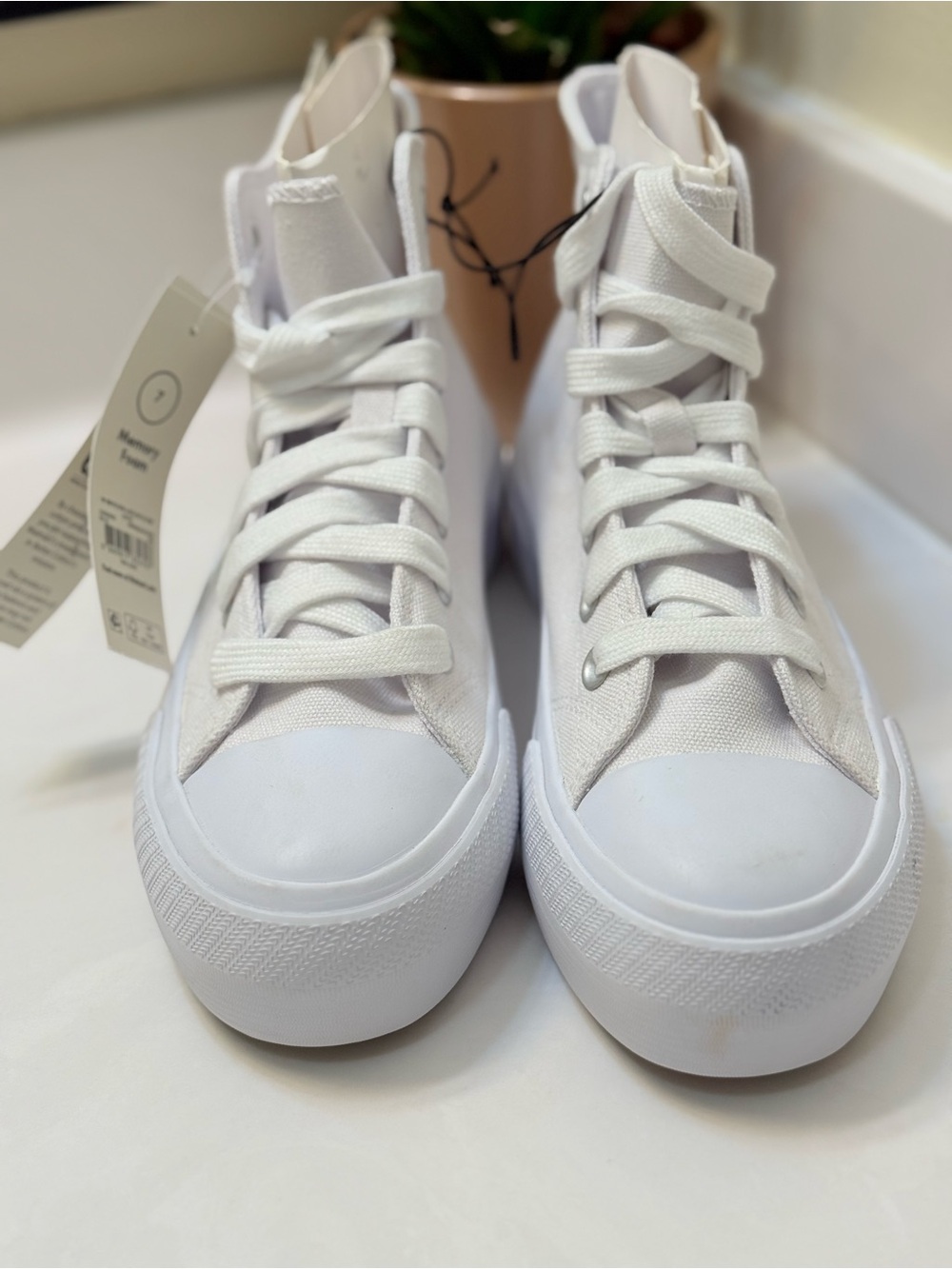 Women's White High-Top Canvas Platform Sneakers